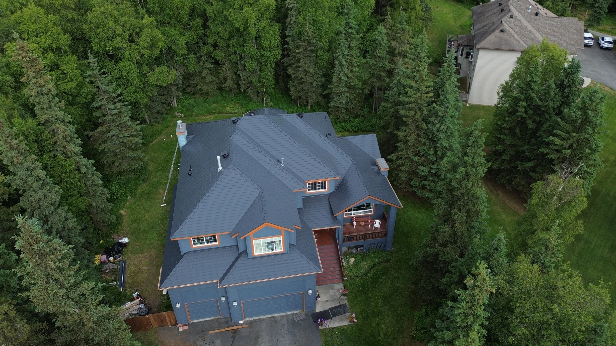 Interlock Aluminum Slate Metal Roofing – Deep Charcoal | Anchorage, AK (Aerial)