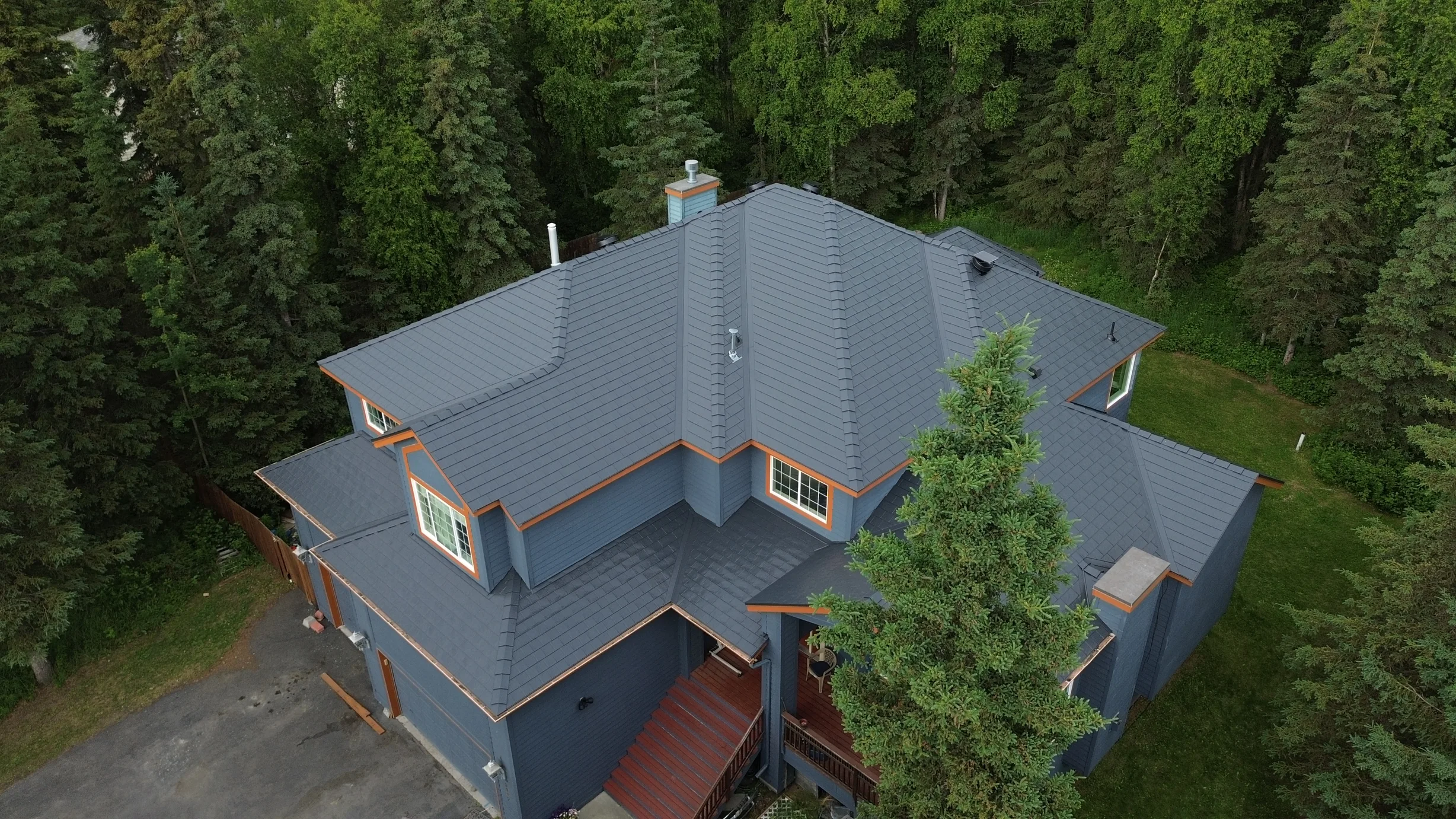 Interlock Aluminum Slate Metal Roofing – Deep Charcoal | Anchorage, AK (Aerial)