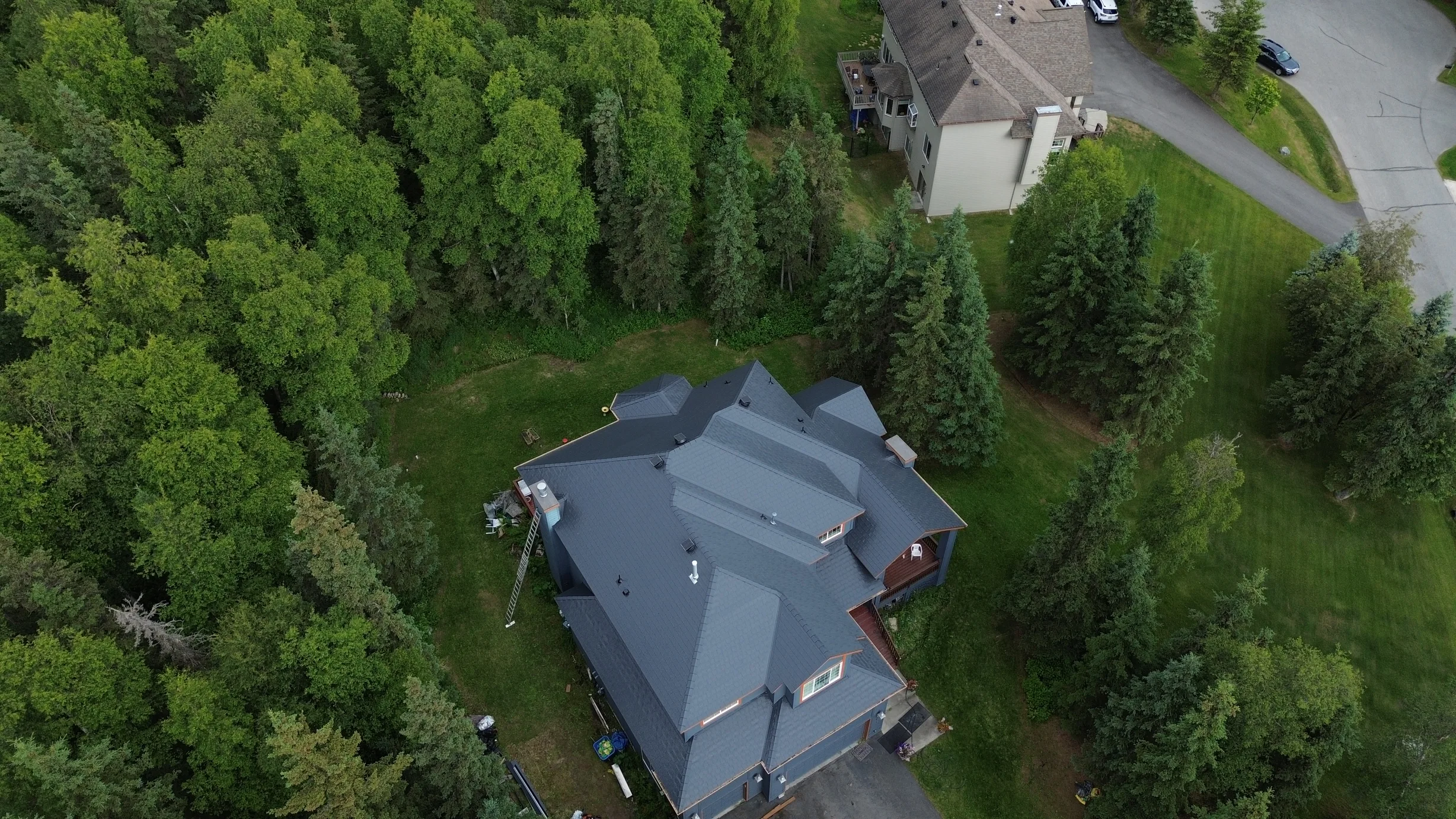 Interlock Aluminum Slate Metal Roofing – Deep Charcoal | Anchorage, AK (Aerial)