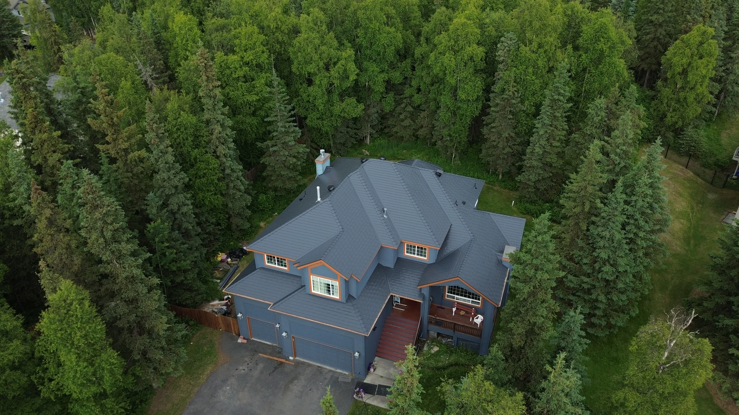 Interlock Aluminum Slate Metal Roofing – Deep Charcoal | Anchorage, AK (Aerial)