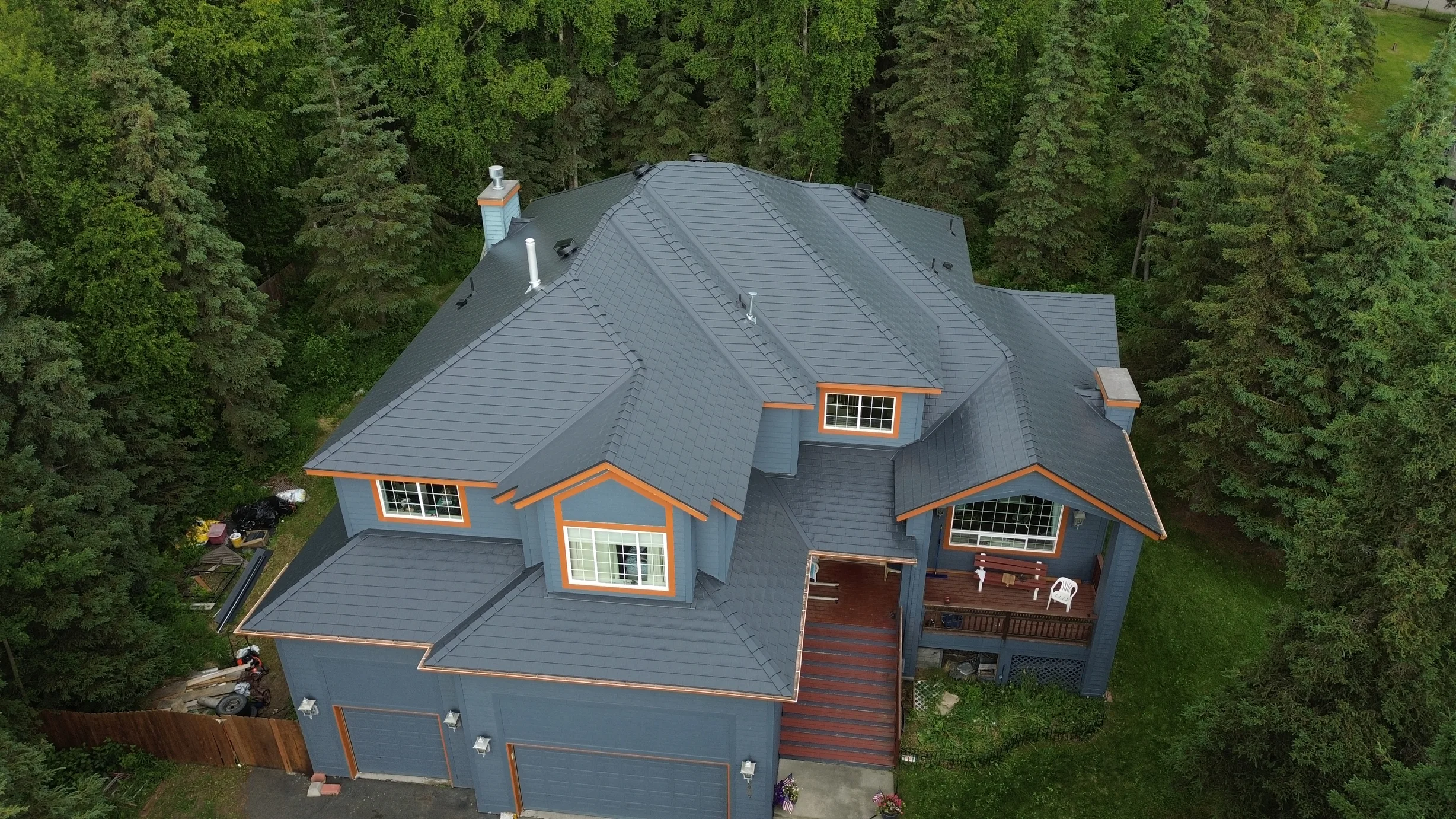 Interlock Aluminum Slate Metal Roofing – Deep Charcoal | Anchorage, AK (Aerial)