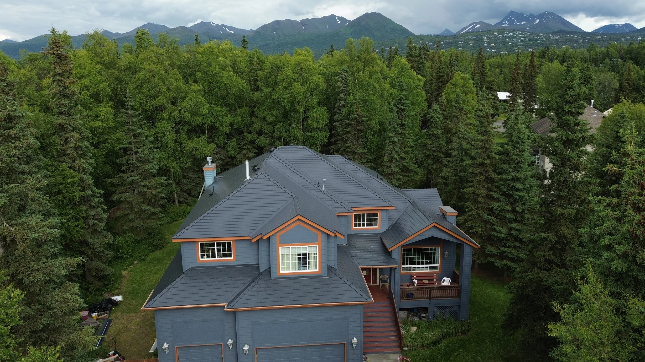 Interlock Aluminum Slate Metal Roofing – Deep Charcoal | Anchorage, AK (Aerial)
