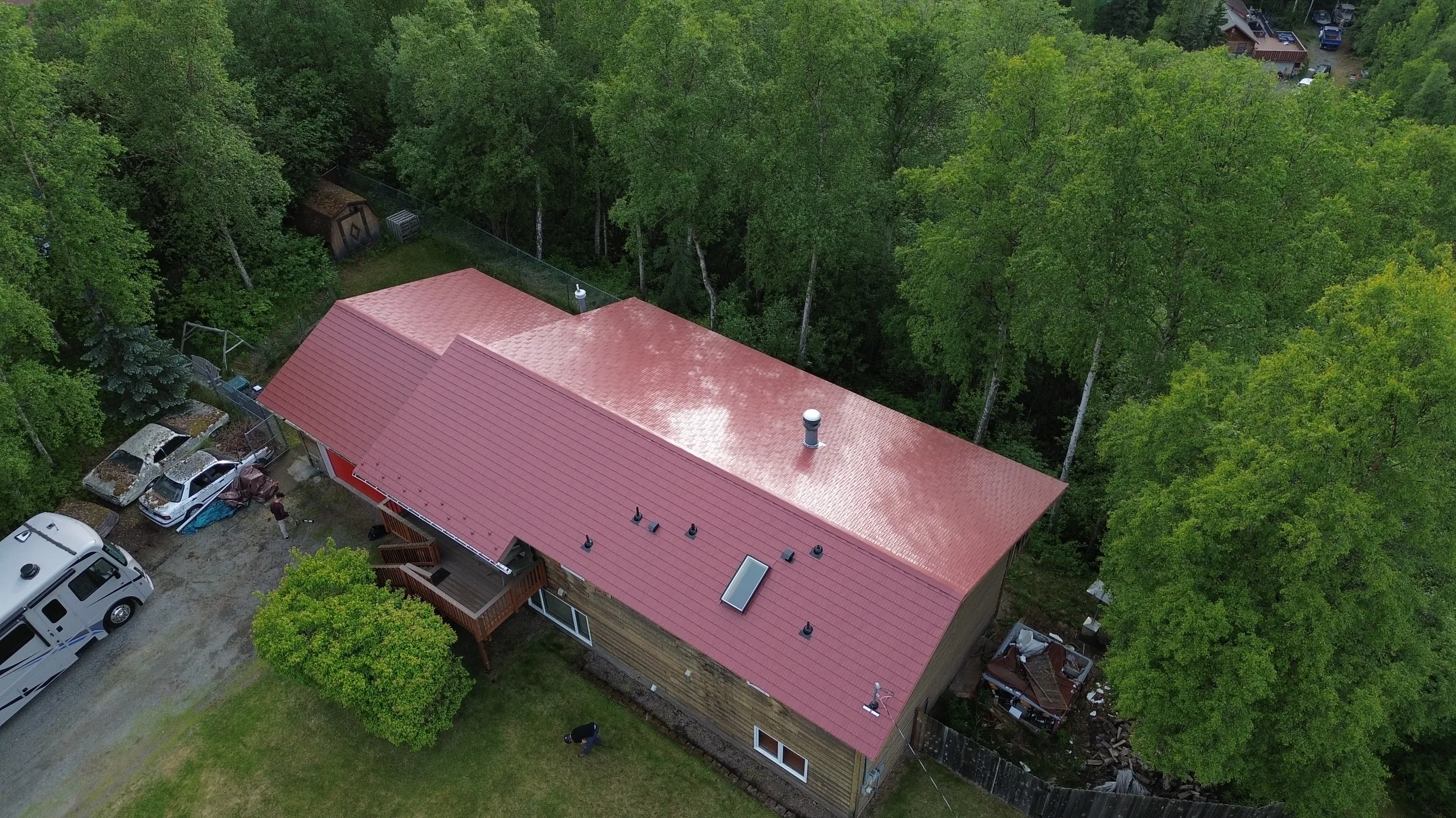 Interlock Aluminum Cedar Shingle Metal Roofing – Tile Red | Chugiak, AK (Aerial)