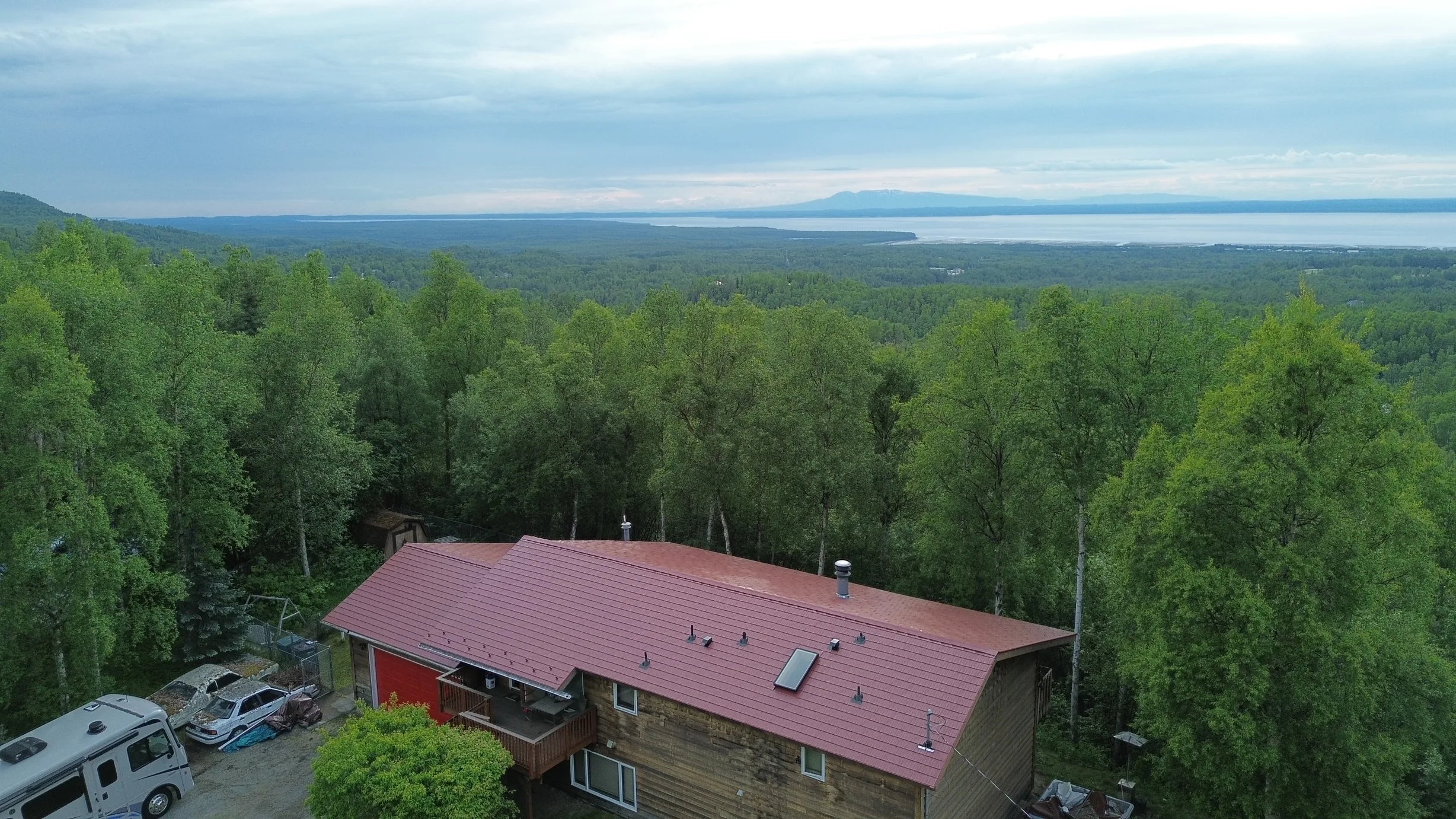 Interlock Aluminum Cedar Shingle Metal Roofing – Tile Red | Chugiak, AK (Aerial)