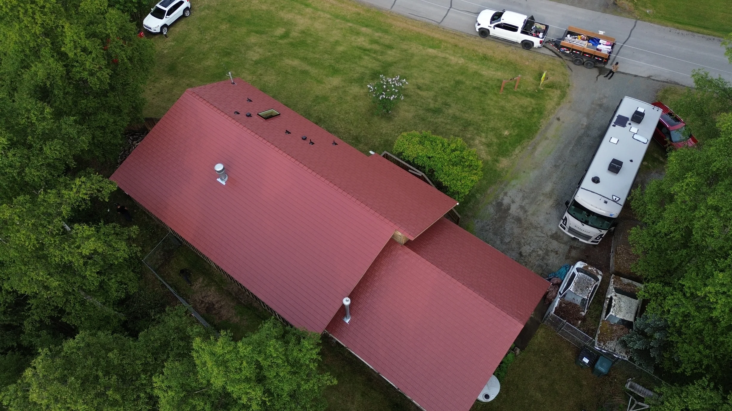 Interlock Aluminum Cedar Shingle Metal Roofing – Tile Red | Chugiak, AK (Aerial)