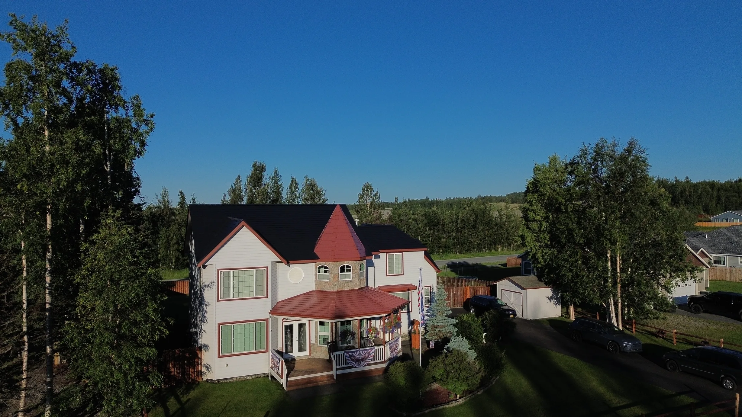 Interlock Aluminum Slate Metal Roofing – Black | Wasilla, AK (Aerial rear)