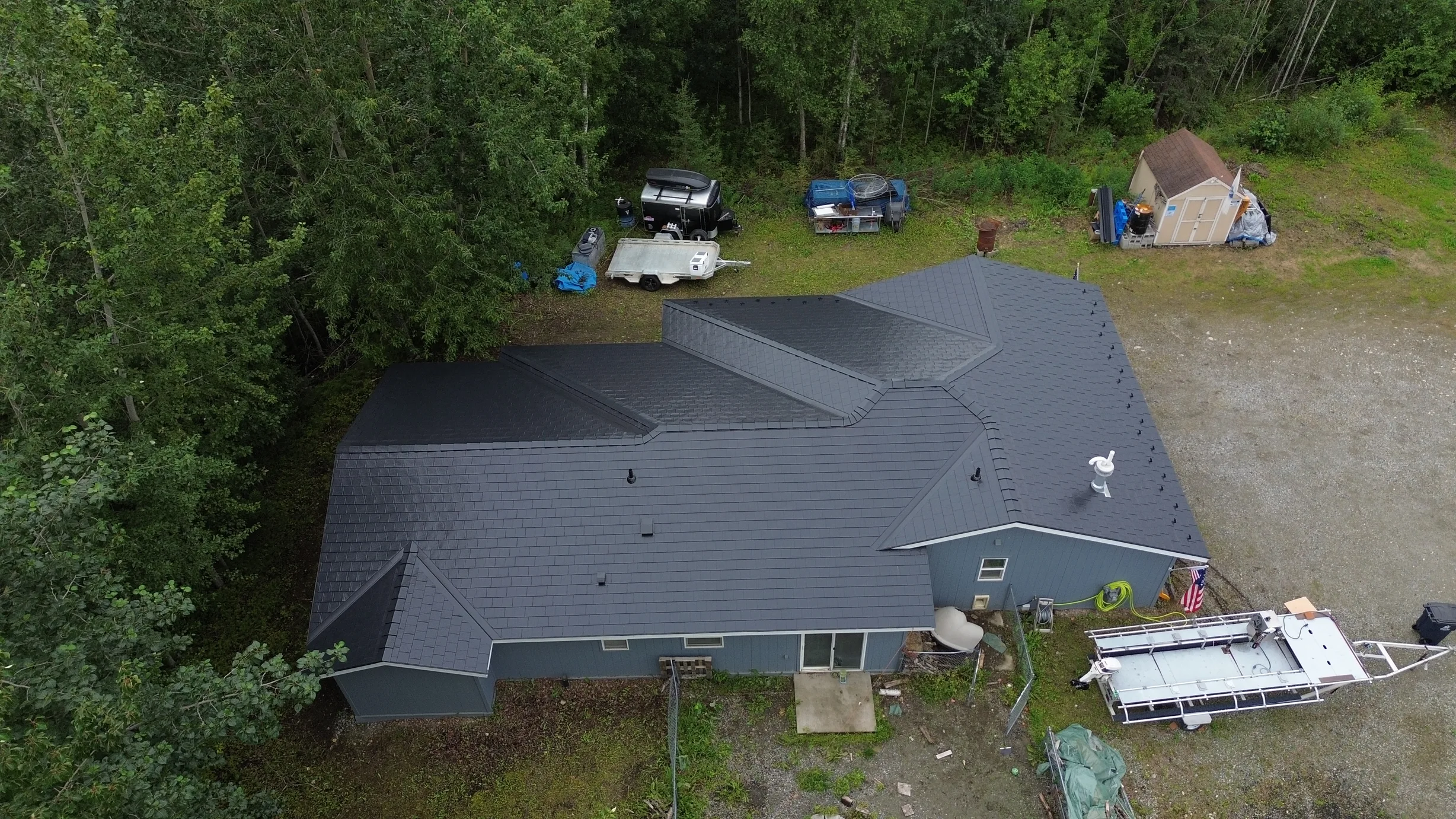 Interlock Aluminum Slate Metal Roofing – Black | Wasilla, AK (Aerial)