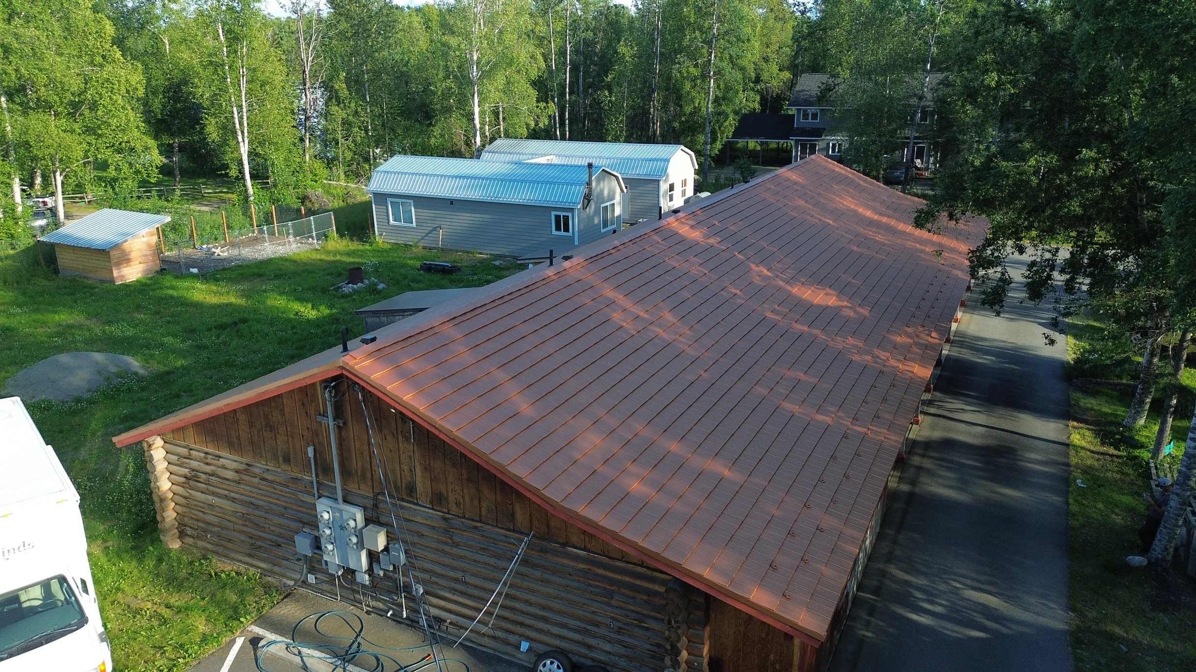 Interlock Aluminum Shake Metal Roofing – Copper Penny | Wasilla, AK (Aerial)