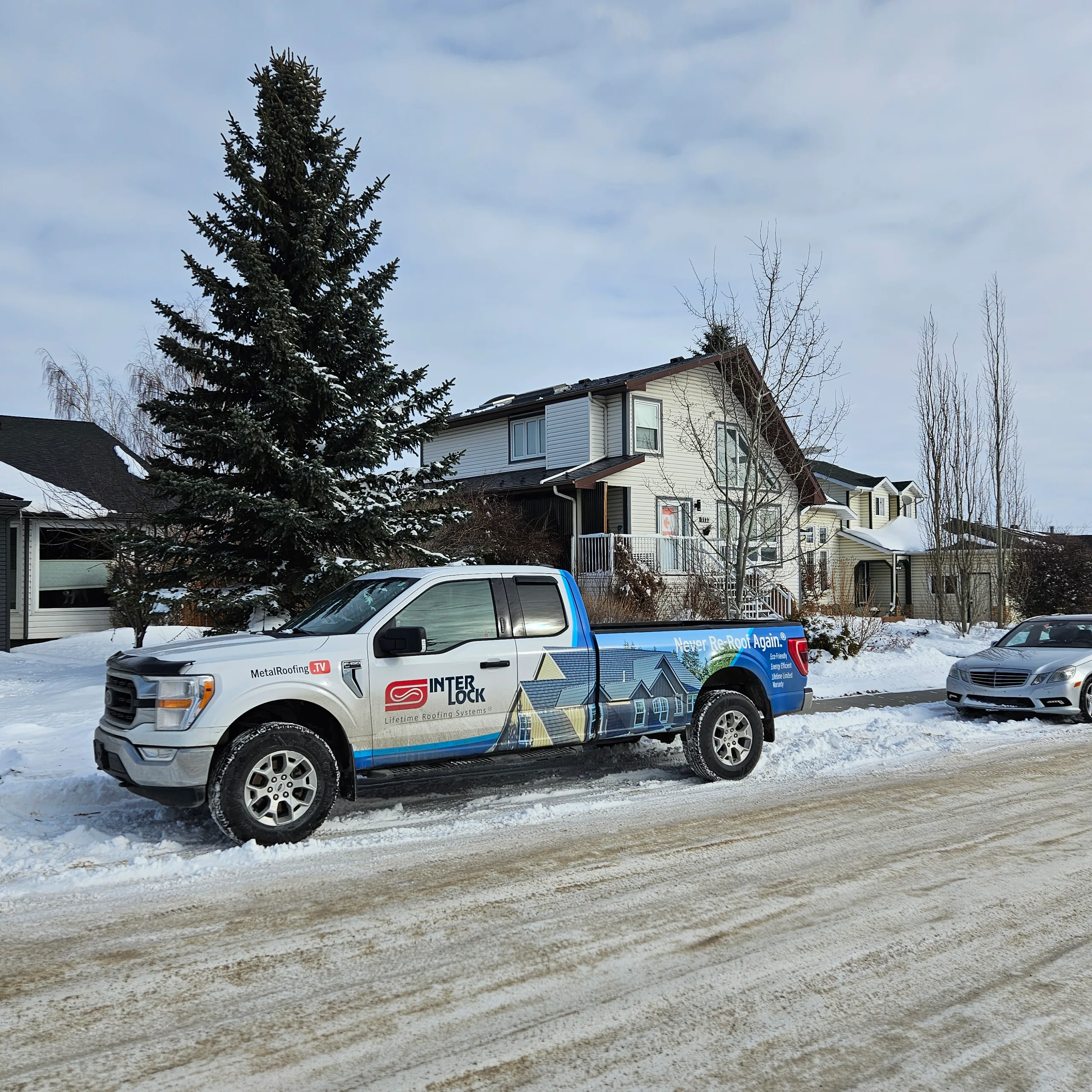 Interlock Aluminum Cedar Shingle Metal Roofing – Deep Charcoal | Crossfield, AB (Street view)