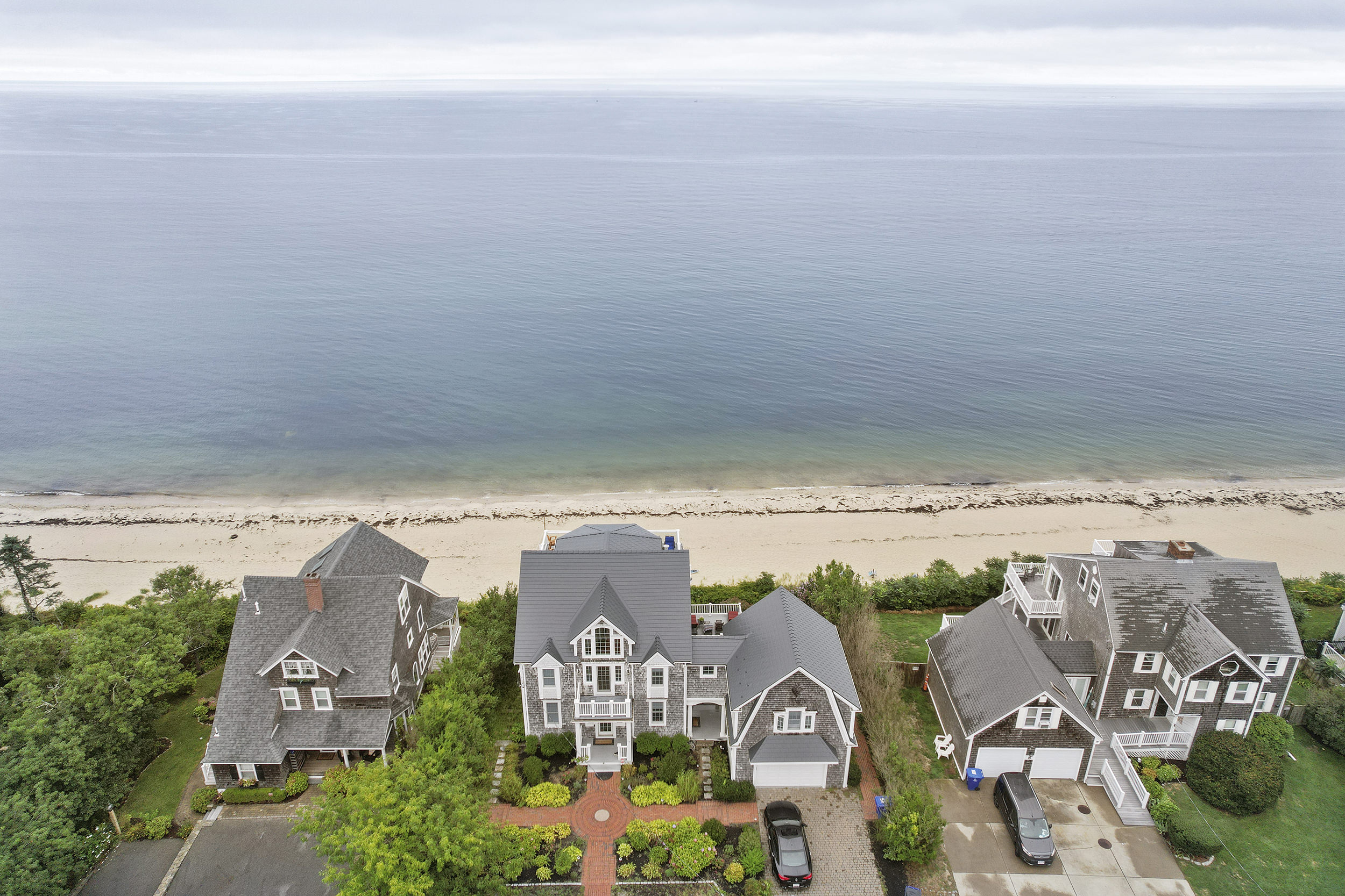 Interlock Aluminum Slate Metal Roofing – Deep Charcoal | Sagamore Beach, MA (Aerial)
