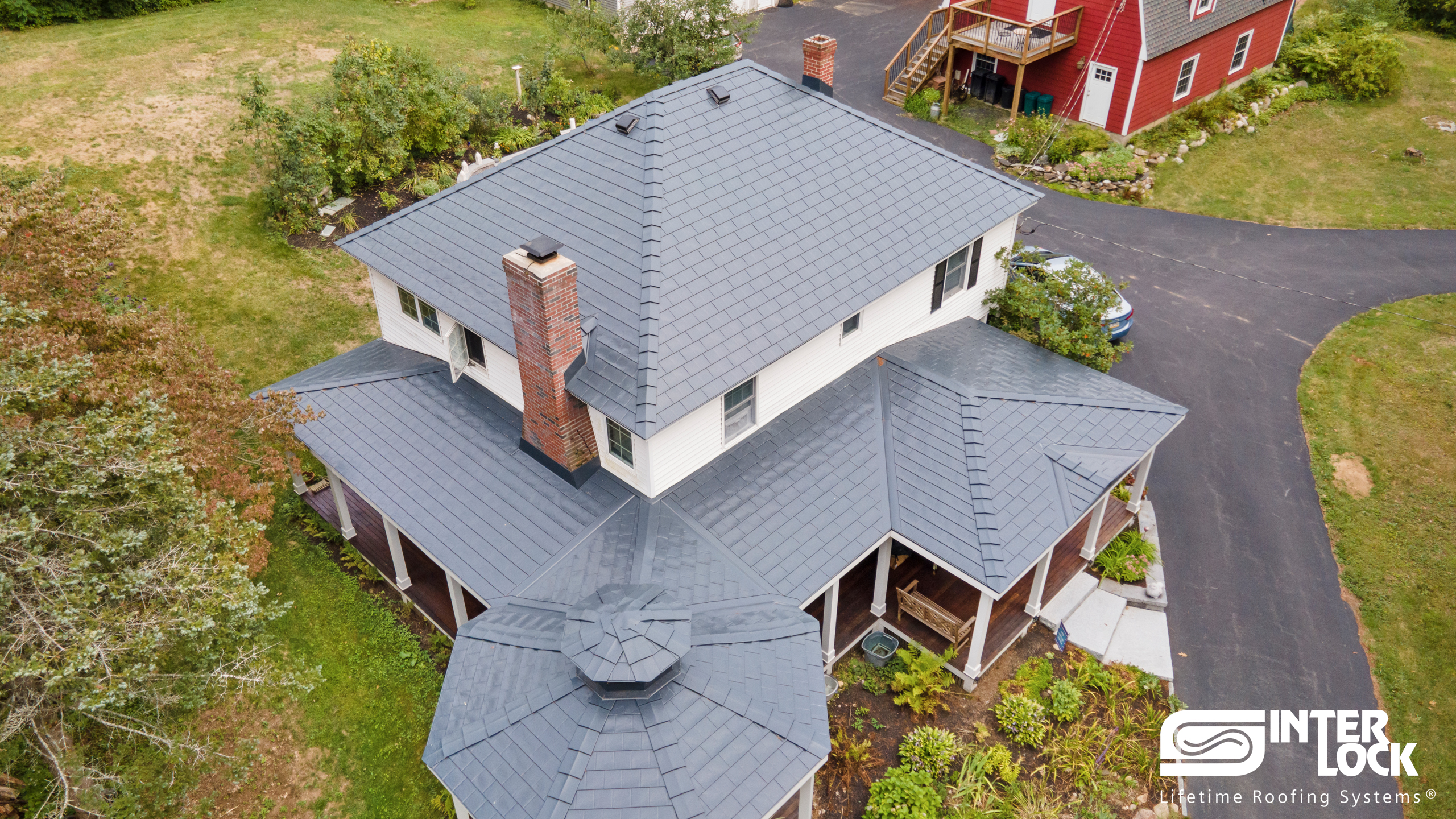 Interlock Aluminum Slate Metal Roofing – Deep Charcoal | Westford, MA (Aerial)