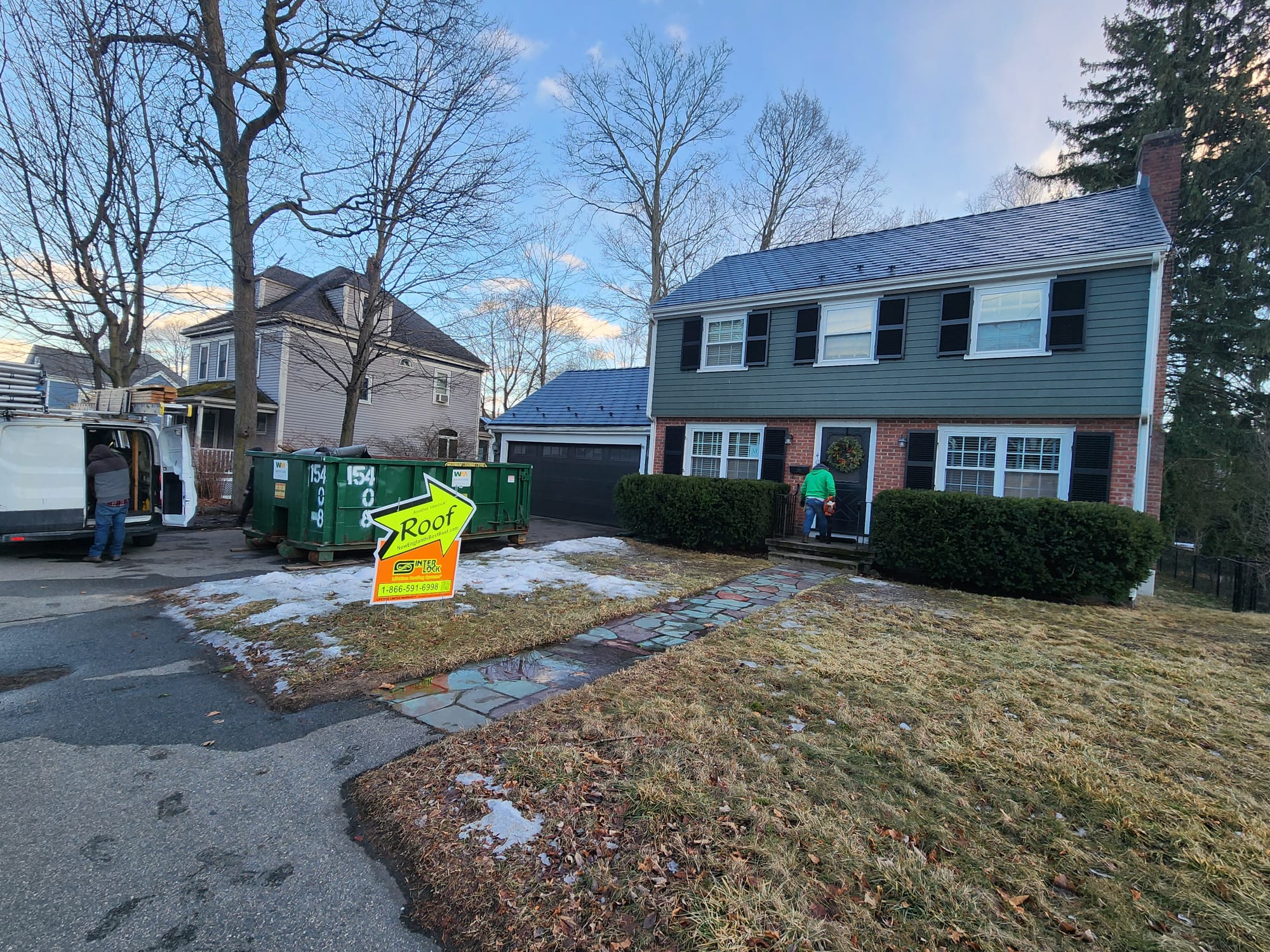 Interlock Aluminum Slate Metal Roofing – Deep Charcoal | Milton, MA (Street view)