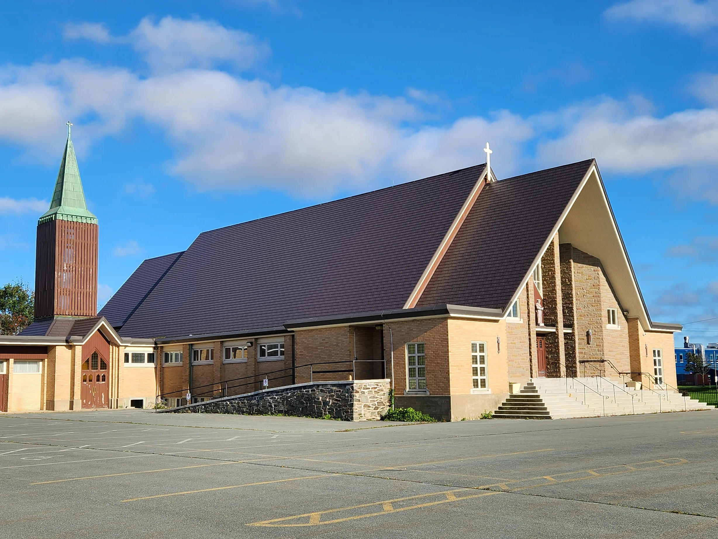 Tudor Brown Interlock Slate aluminum roof on a Tudor brown metal roof on a church in Dartmouth, Nova, Dartmouth, Nova Scotia