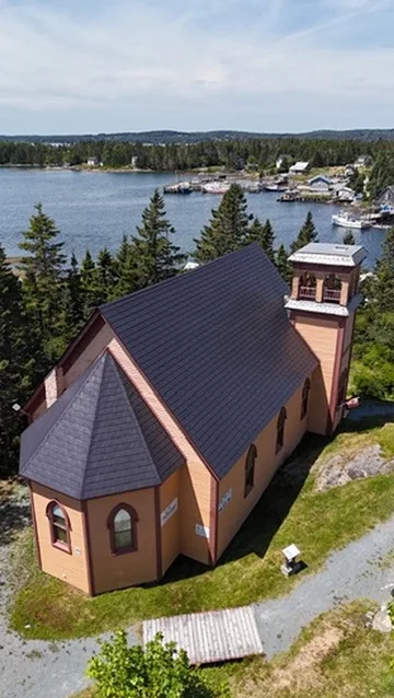 Black Interlock Slate aluminum roof on the home, Lahave, Nova Scotia