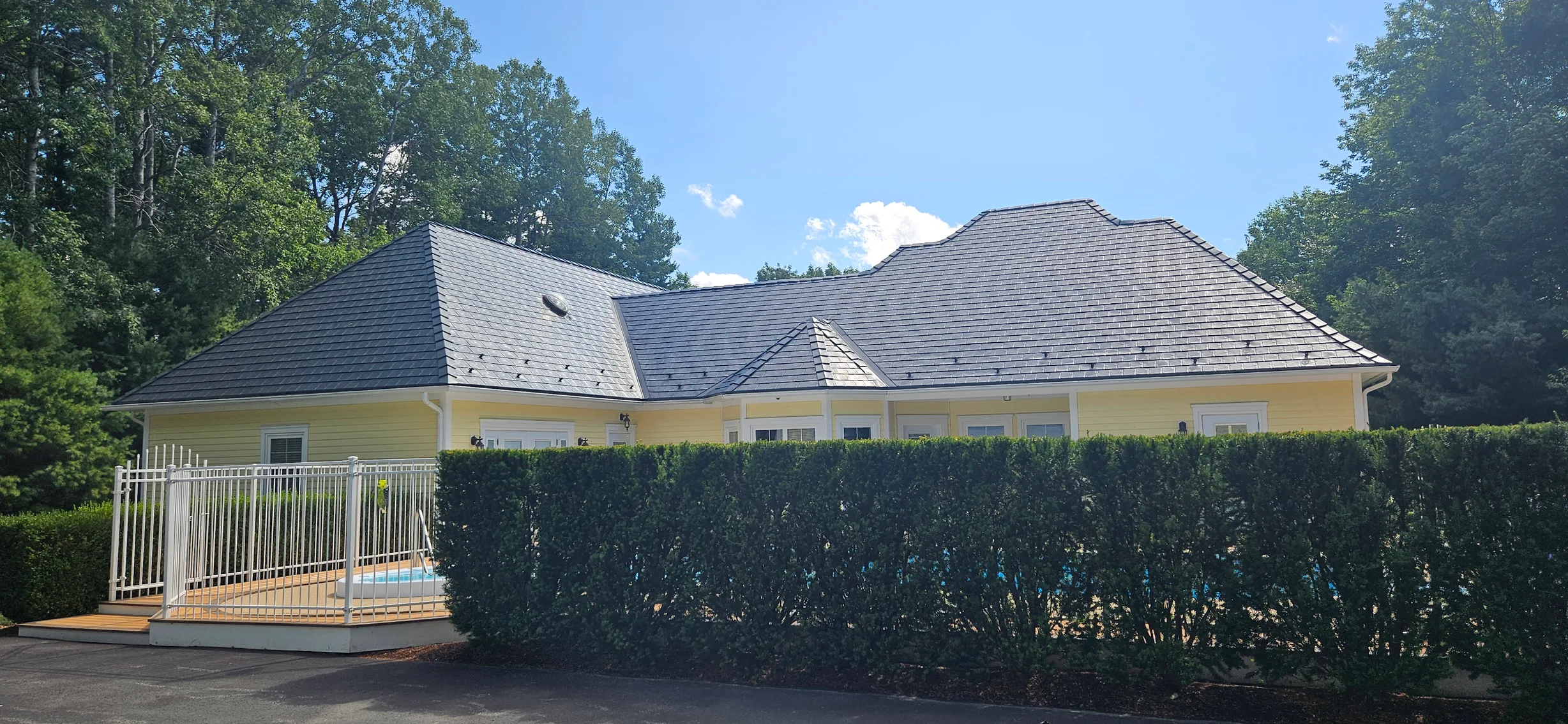 Deep Charcoal Interlock Slate aluminum roof on the home, Upper LaHave, Nova Scotia