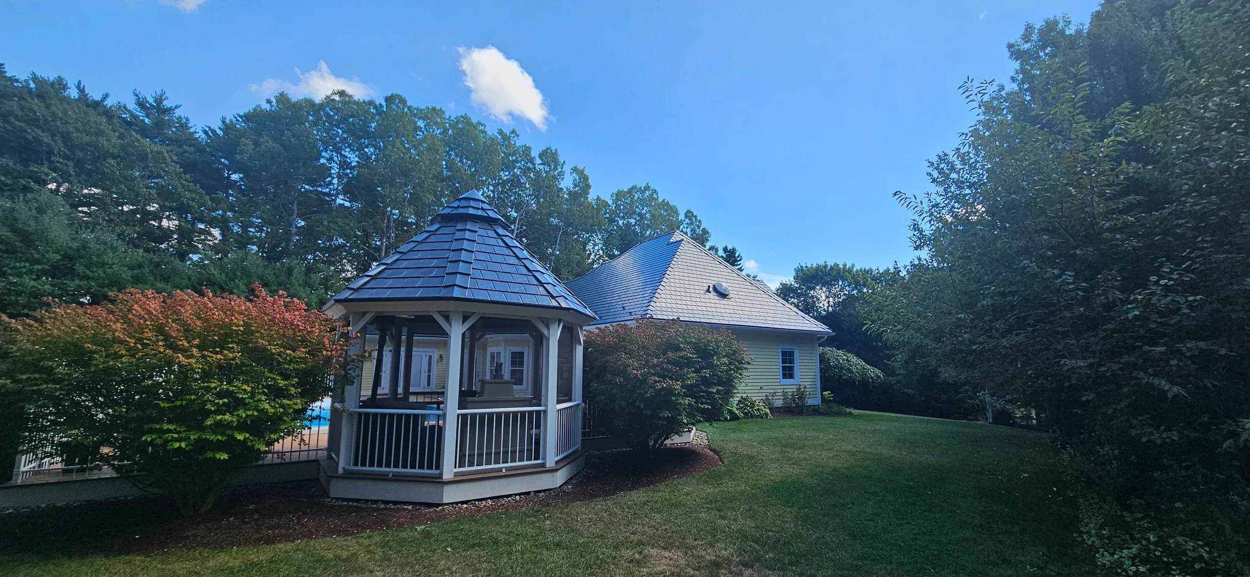 Deep Charcoal Interlock Slate aluminum roof on the home, Upper LaHave, Nova Scotia