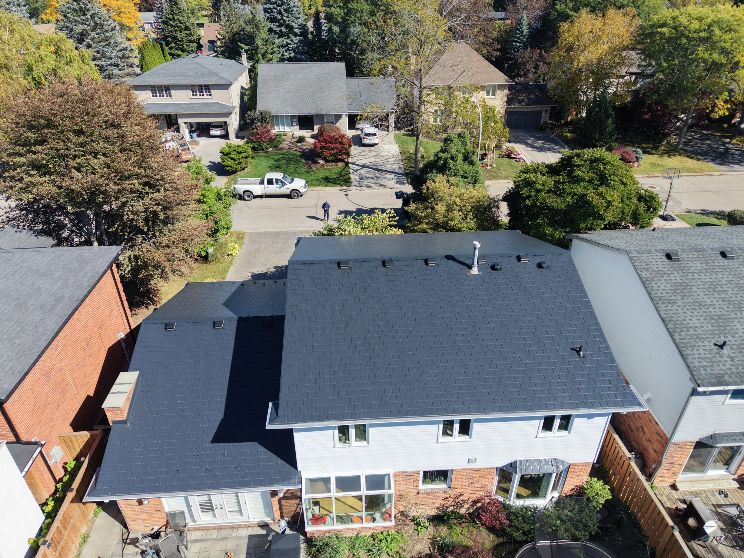 Interlock Aluminum Slate Metal Roofing – Black | Ancaster, ON (Aerial)