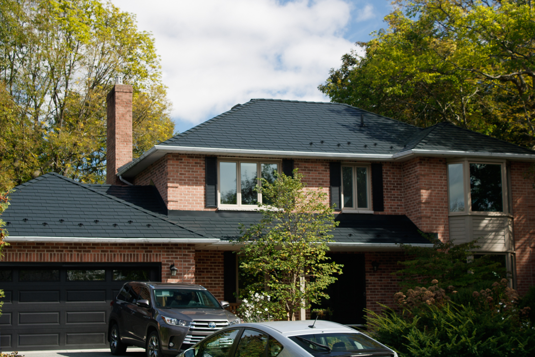 Interlock Aluminum Slate Metal Roofing – Black | Kingston, ON (Front-left elevation)