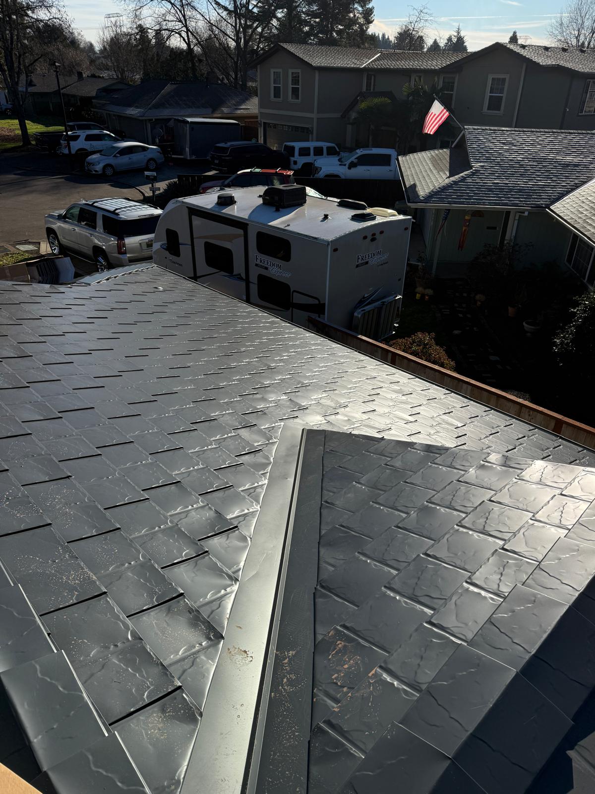 Interlock Aluminum Slate Metal Roofing – Deep Charcoal | Beaverton, OR